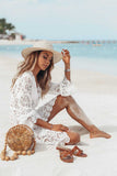 Chicmy-Handmade Beach Wedding Dress White Sheer Mesh Lace Beach Cover Up Dress