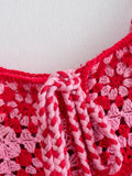 Chicmy-Pink & Red Cotton Combination Crochet Knit Dress