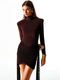 Chicmy Turtleneck Long Sleeve Sexy Mini Dress For Women New Fashion Draped Ruched Bodycon Club Party Dress Elegant New Dresses-Christmas Outfit