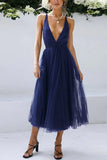 Chicmy-new fashion trend Feeling Romantic V Neck Tulle Midi Dress