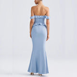 Chicmy-Fashion Sleeveless Solid Evening Dress 2025 Women's Strapless Ruffle Slim Long Dress Sexy Off Shoulder High Waist Mermaid Dress