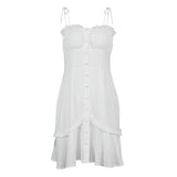 CHICMY- Women's 2024 Sexy Party Dress Sleeveless Ruffled White Minin Dresses Cotton Soft Dress