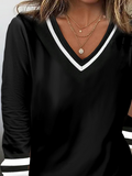 Chicmy- Black and white contrasting V-neck long sleeved casual T-shirt