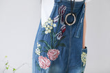 CHICMY- Women's Retro Embroidery Floral Denim Jumpsuit Overall Loose Workwear Jumpsuit for Street School