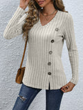 Chicmy-Winter Outfits Women's Casual V-Neck Long Sleeve Fall T-Shirts