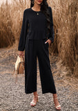 ChicMy-Fall Outfits - Women's Fall 2Piece Set Solid Ruffle Blouse Top and Wide Leg Long Pant