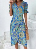 Chicmy- Ethnic Flounce Sleeve Wrap Hem Dress