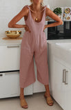 CHICMY- Round Neck Sleeveless Loose Cotton Linen Jumpsuit Women's Casual Jumpsuit Wide Leg Pant