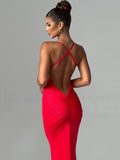 Chicmy Spaghetti Strap Backless Sexy Maxi Dress For Women Fashion Summer New Sleeveless Bodycon Club Party Long Dress Elegant-Christmas Outfit