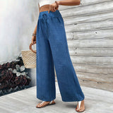 Chicmy-Winter Outfits Women's High Waisted Elastic Blue Casual Pants Long Pants