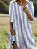 Chicmy- Casual Striped Crew Neck Loose Dress