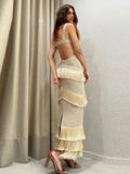 Chicmy-nye outfits Hollow Out Tassel Strap Long Dress For Women V-neck Sleeveless Backless Hip Package High Waist Dresses 2025 Summer Beach Robe