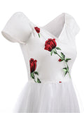 Chicmy-new fashion trend Rose Floral Embroidered V-Neck Elegant Party Pleated Mesh Overlay Vintage  Dresses