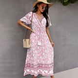 Chicmy-new fashion trend Spring New Bohemian Floral Dress Women Flare Sleeve Casual V Neck Tassel Bandage Print Dress Ladies Holiday Style Summer Dresses