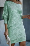 Chicmy-new fashion trend Solid Sequined Off-shoulder Loose Mini Dress