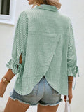 Chicmy- Striped Cross Casual Shawl Collar Blouse