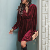 Chicmy-Winter Outfits Women's Velvet Dress V-Neck High Waist Mini Dress Party Dress