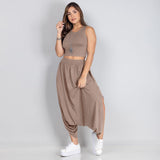 CHICMY-  Womens Casual Two Piece Set Sports Sleeveless T-shirt and Wide Leg Trousers Pant