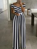 Chicmy-Striped Print Off Shoulder Wide Leg Jumpsuit