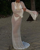 Chicmy-Sheer Crochet Knitted Long Swimsuit Cover Ups Maxi Beach Dress