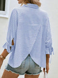 Chicmy- Striped Cross Casual Shawl Collar Blouse