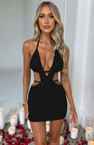 Chicmy Hollow Out Halter Sexy Mini Dress Women Summer New Sleeveless Backless Skinny Club Party Knit Tank Dress Vestido-Christmas Outfit