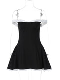 Chicmy Off-shoulder Strapless Sexy Mini Dress Women Fashion Patchwork Sleeveless Backless High Waist A-line Club Party Dress-Christmas Outfit