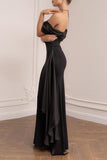 Chicmy-new fashion trend Sexy Formal Solid Mesh Oblique Collar Evening Dresses