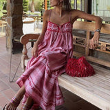 Chicmy-Pink & Red Cotton Combination Crochet Knit Dress