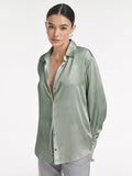 CHICMY- Relaxed Flowy Satin Button Up Shirt