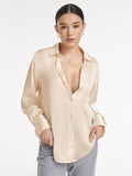 CHICMY- Relaxed Flowy Satin Button Up Shirt