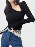 CHICMY- Asymmetrica V-Neck Long Sleeve Shirt