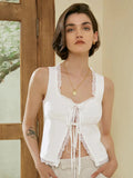 CHICMY- Fly Away Tied Lace Trim Linen Tank Top