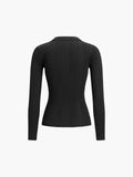 CHICMY- Rib Collared Long Sleeve Top