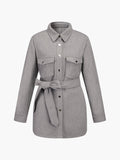 CHICMY- Longline Tie Front Button Down Jacket