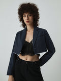 CHICMY- Double Lined Pinstripe Raw Hem Crop Blazer