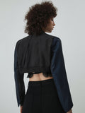 CHICMY- Double Lined Pinstripe Raw Hem Crop Blazer