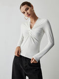 CHICMY- Knotted Ruched Long Sleeve Shirt