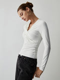 CHICMY- Knotted Ruched Long Sleeve Shirt