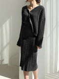 CHICMY- Cable Knit Two Piece Sweater Skirt Set