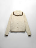 CHICMY- Contrast Trim Cable Knit Pearl Button Sweater