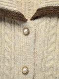 CHICMY- Contrast Trim Cable Knit Pearl Button Sweater