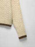 CHICMY- Contrast Trim Cable Knit Pearl Button Sweater