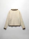 CHICMY- Contrast Trim Cable Knit Pearl Button Sweater