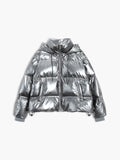 Chicmy-Winter Outfits Christmas Thanksgiving Gift New Year's Eve Outfits Streetwear Fashion Metallic Puffer Wind Protection Hooded Coat