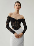 CHICMY- Semi-sheer Lace Off Shoulder Cup Detail Corset Cop Top