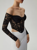 CHICMY- Semi-sheer Lace Off Shoulder Cup Detail Corset Cop Top