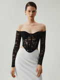 CHICMY- Semi-sheer Lace Off Shoulder Cup Detail Corset Cop Top