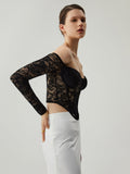 CHICMY- Semi-sheer Lace Off Shoulder Cup Detail Corset Cop Top