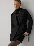 CHICMY- Drawstring Waist Button Blazer